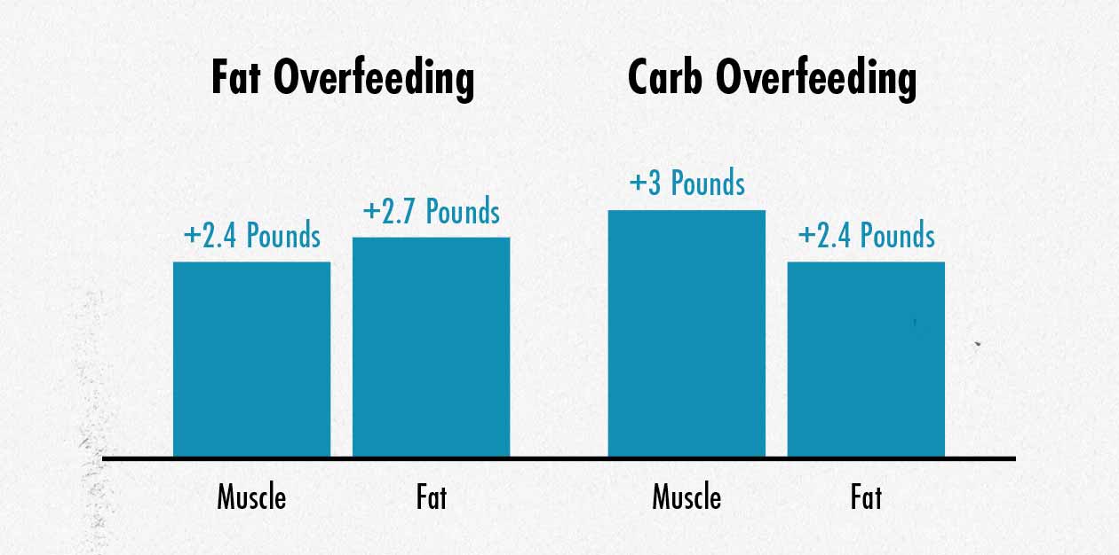 Graph showing that overfeeding with carbs leads to leaner muscle gains than bulking with fat.