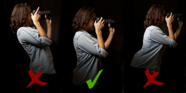 three positions of how to hold a camera standing up - side view
