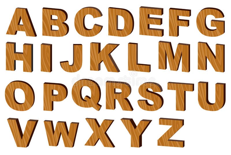 Alphabet. Upper case alphabets in wooden vector illustration