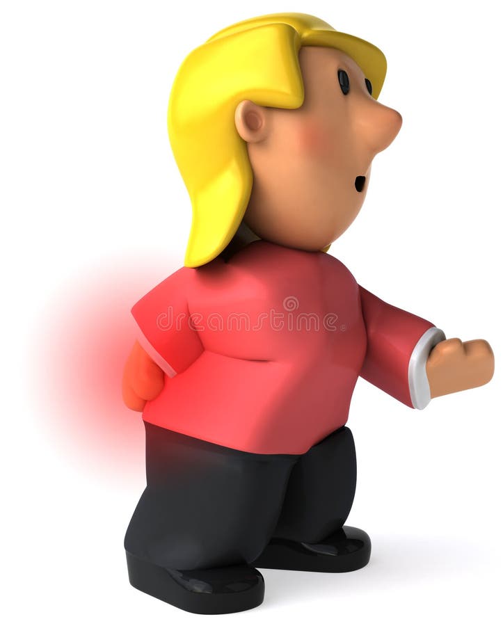 Back pain. Woman suffering badly of back pain, 3D generated stock illustration