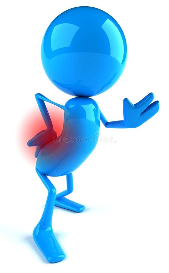 Back pain. Man suffering badly of back pain, 3D generated vector illustration