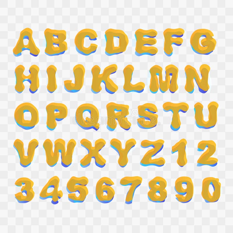 Colored Upper Case Distorted Alphabet Letters and Numbers Collection. Blue and Orange Colored Upper Case Distorted Alphabet Letters and Numbers Collection royalty free illustration