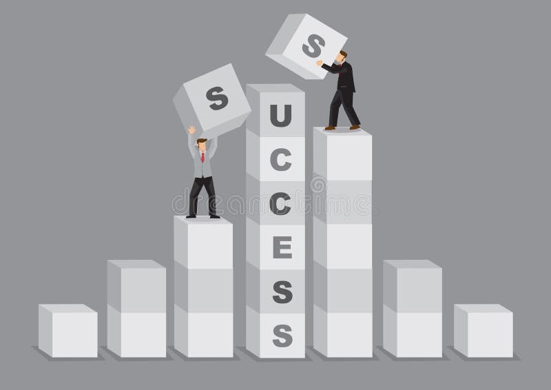 Comparative Advantage for Success Business Cartoon Vector Illustration. Cartoon businessman in advantageous higher position has upper hand to complete the word vector illustration