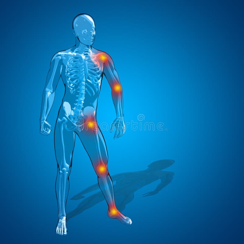 Conceptual 3D human man or male skeleton pain or ache anatomy vector illustration