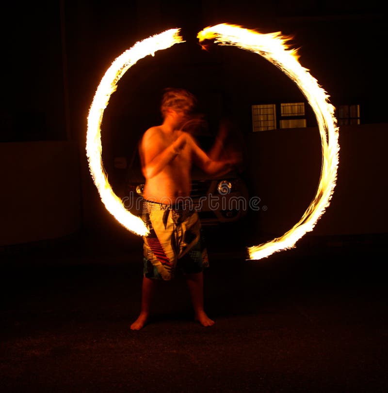 Fire poi Night art dark burn flame royalty free stock photo