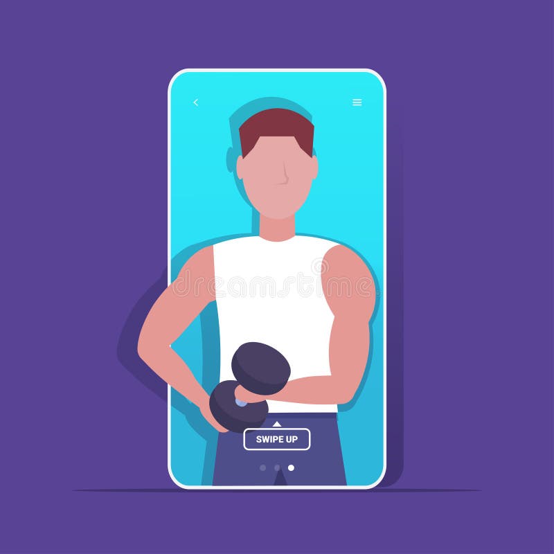 Fitness blogger doing exercises with dumbbell man online gym trainer sport activity workout blogging healthy lifestyle royalty free illustration