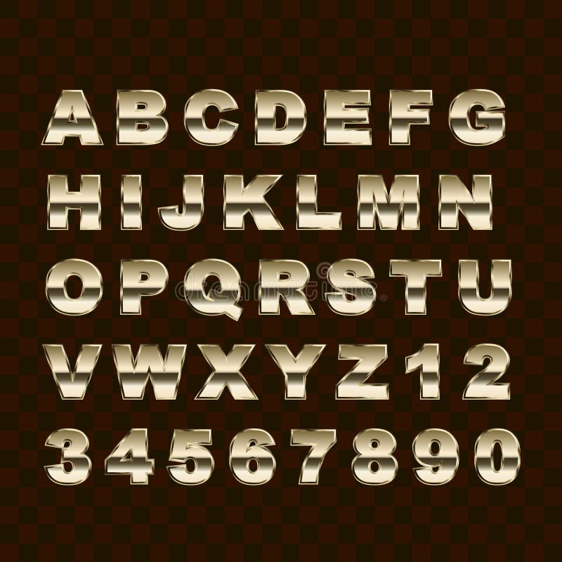 Golden Style Upper Case Letters and Numbers Collection. Golden Style Upper Case Alphabet Letters and Numbers Collection royalty free illustration