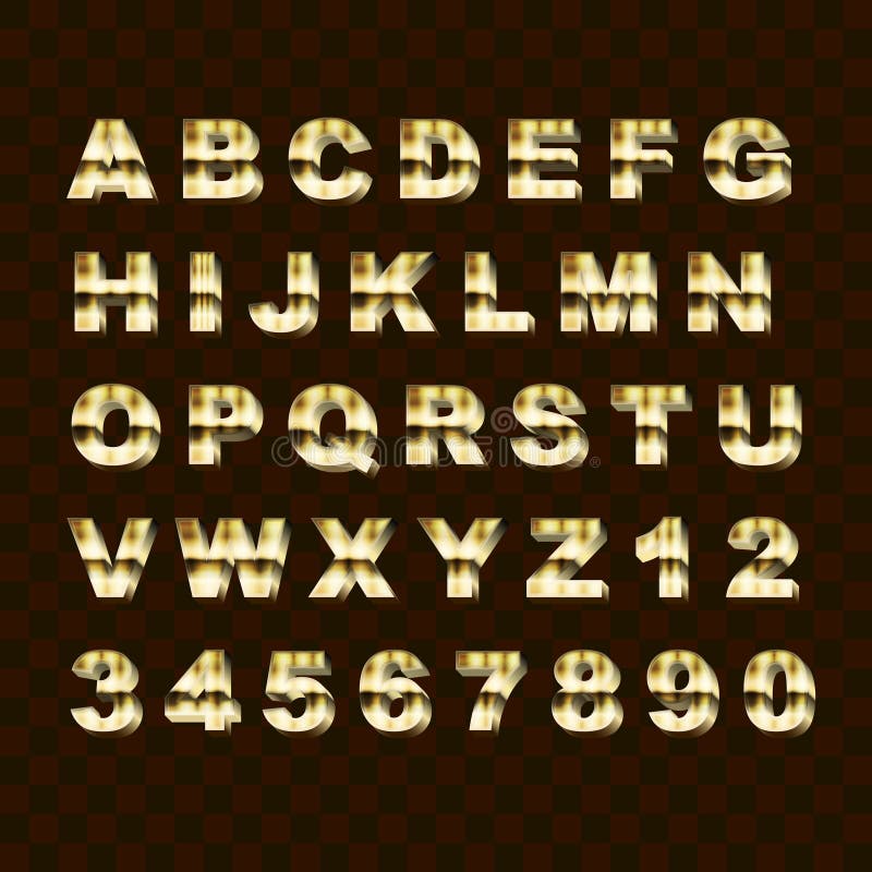 Golden Style Upper Case Letters and Numbers Collection. Golden Style Upper Case Alphabet Letters and Numbers Collection royalty free illustration