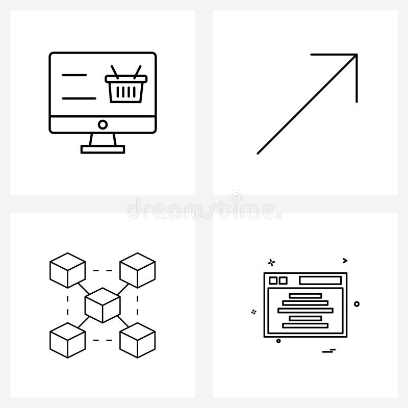 4 Interface Line Icon Set of modern symbols on online shopping; crypto currency; arrow; block; web. Set of 4 Universal Line Icons of online shopping; crypto stock illustration