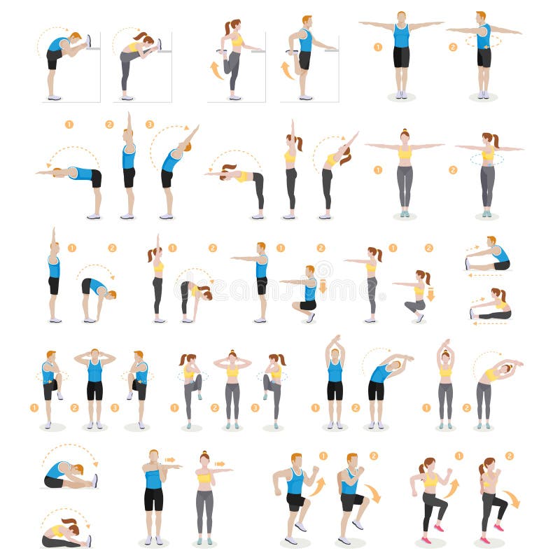 Man and woman workout fitness, aerobic and exercises. Vector stock illustration