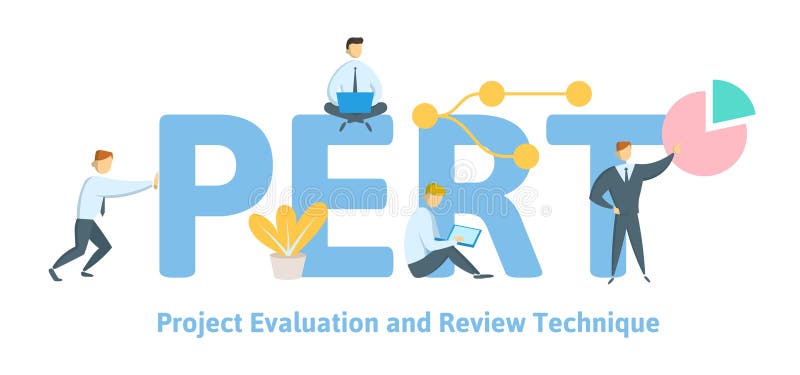 PERT, Project evaluation and review technique. Concept with keywords, letters and icons. Flat vector illustration on. PERT, Project evaluation and review royalty free illustration