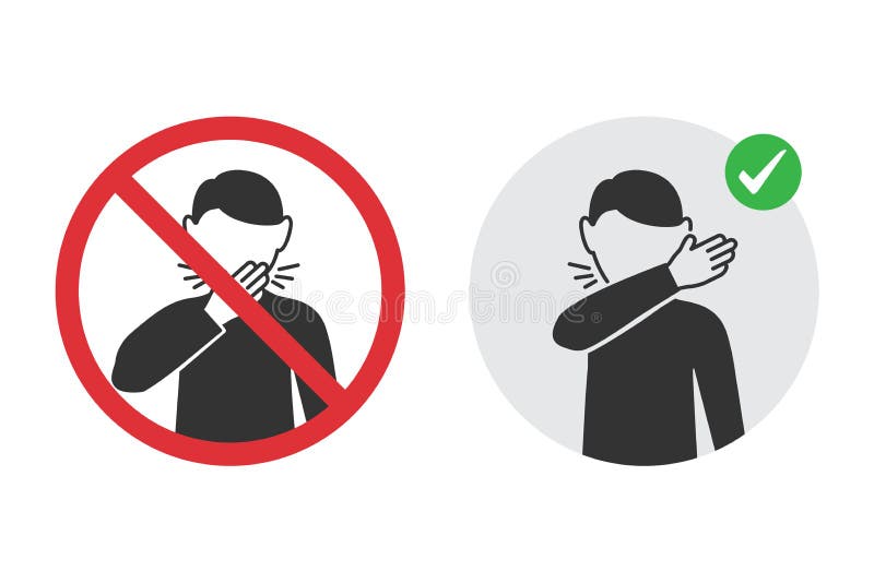 Prohibition signs for wrong cough and the correct method stock illustration