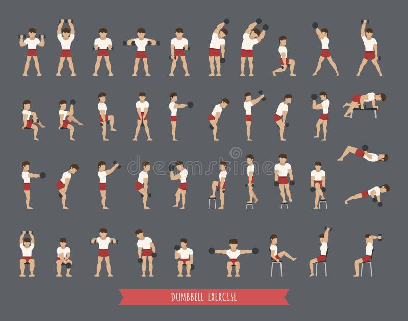 Set of dumbbell exercises royalty free illustration