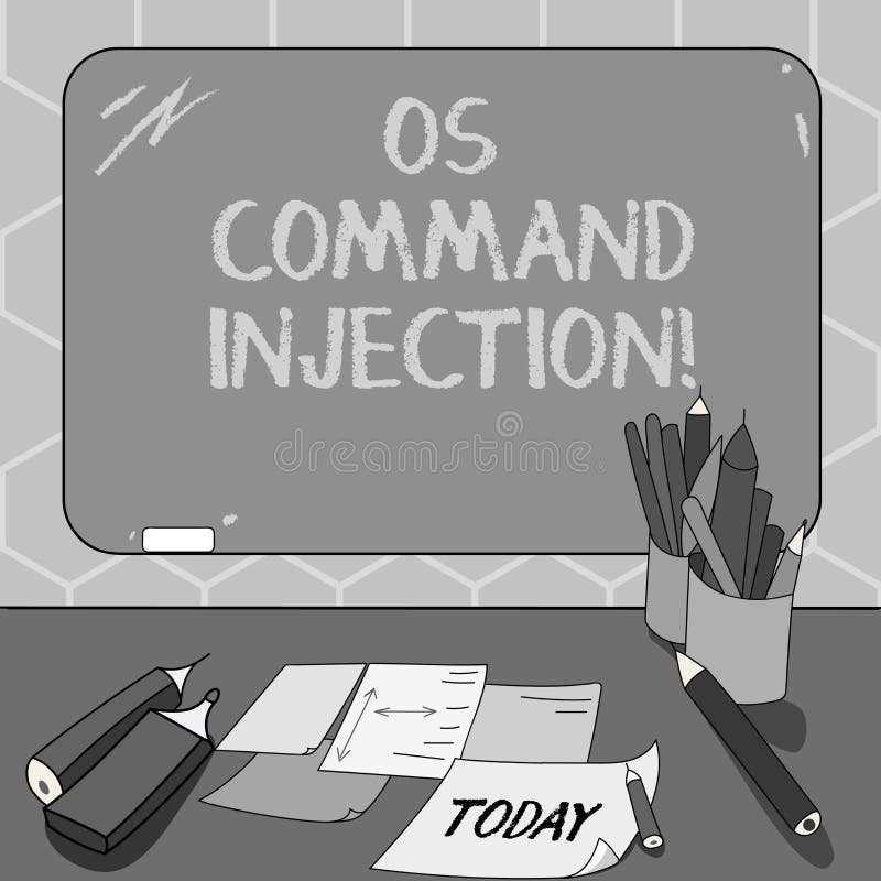 Text sign showing Os Comanalysisd Injection. Conceptual photo Attack technique used for illegal execution of. Comanalysisds Mounted Blank Color Blackboard with vector illustration