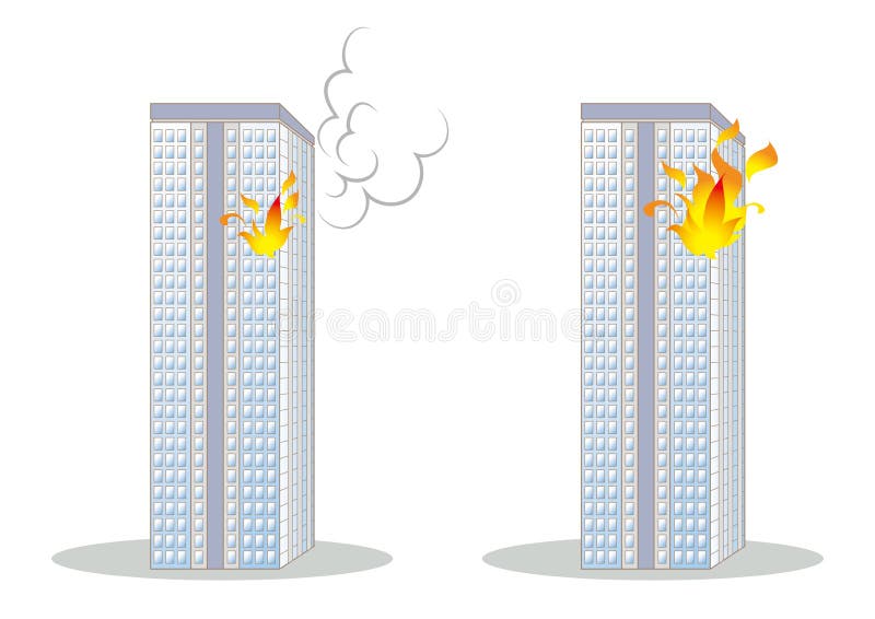 Tower block fire image set. Architectural material made with vector stock illustration