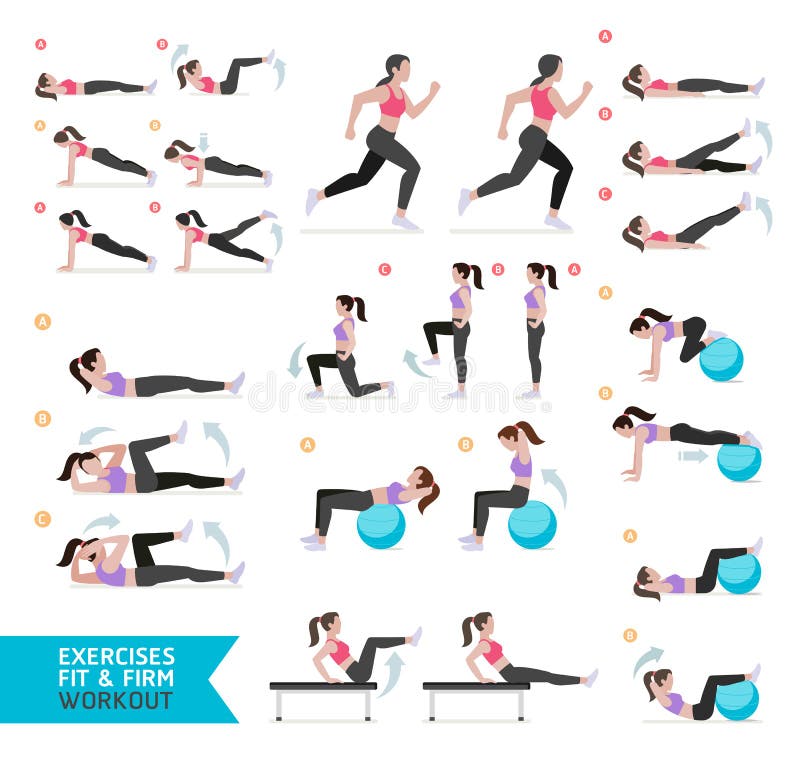 Woman workout fitness, aerobic and exercises. stock illustration