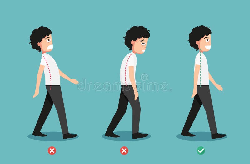 Wrong and correct walking posture royalty free illustration