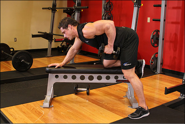 End position of the One-Arm Dumbbell Row - image courtesy of bodybuilding.com